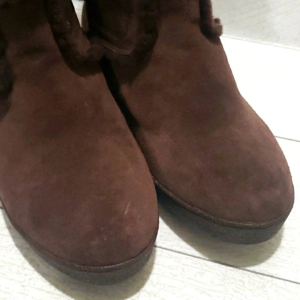 Tory Burch Brown Shearling And Suede Midcalf Flat Womens Boots Size 8.5